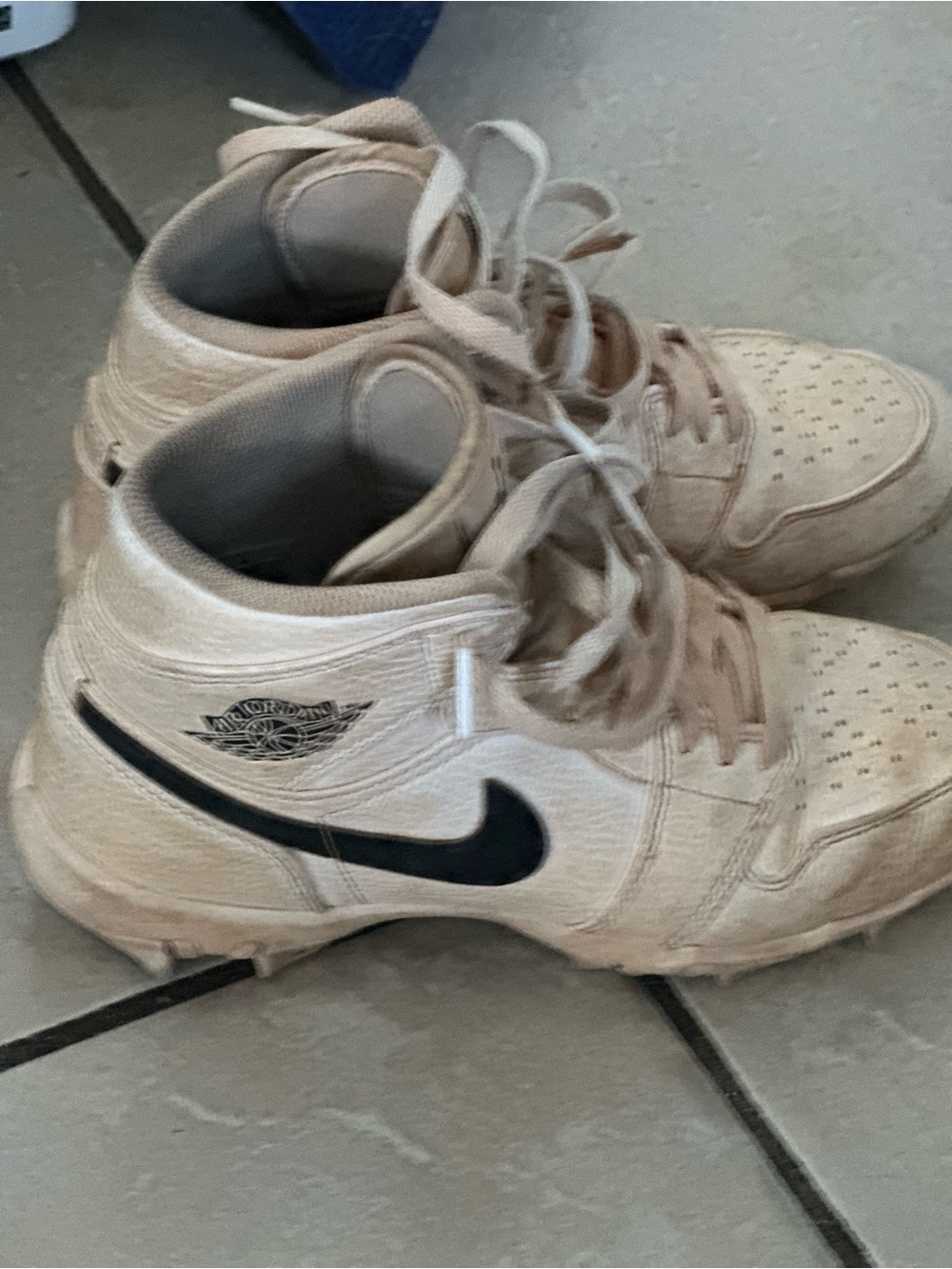 Nike Kids Beige High-Top Sneakers with Black Swoosh